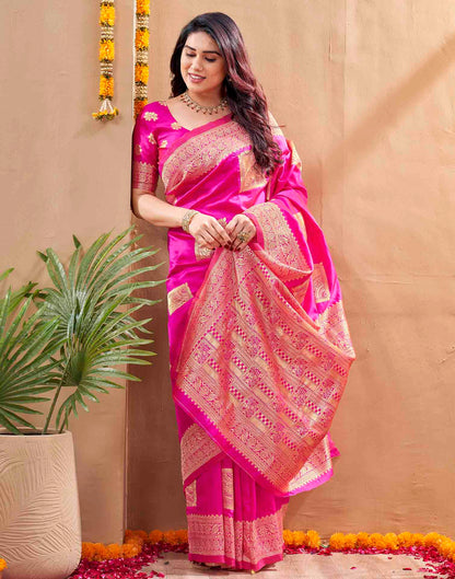 Pink Silk Woven Banarasi Saree