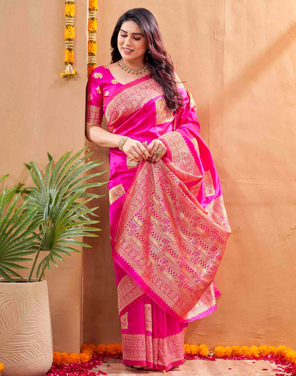 Pink Silk Woven Banarasi Saree