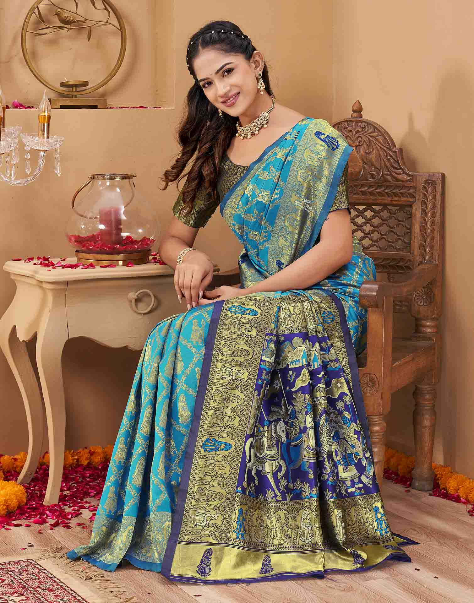 Blue Silk Woven Patola Saree