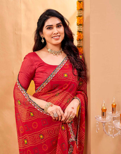 Red Georgette Printed Bandhani Saree
