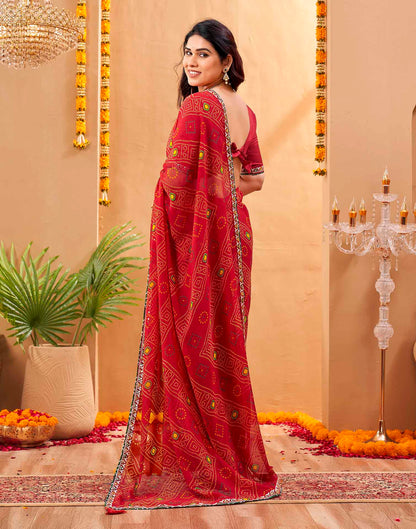 Red Georgette Printed Bandhani Saree