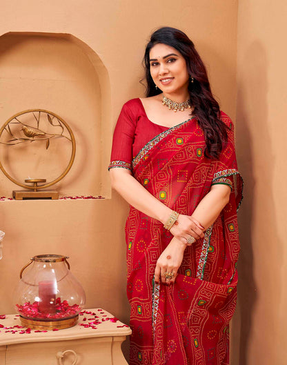 Red Georgette Printed Bandhani Saree