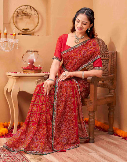 Red Georgette Printed Bandhani Saree
