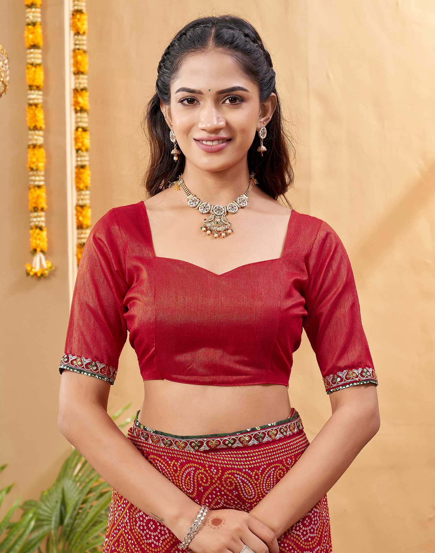Red Georgette Printed Bandhani Saree