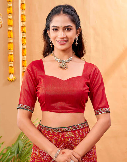 Red Georgette Printed Bandhani Saree