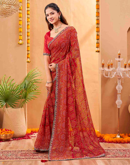 Red Georgette Printed Bandhani Saree