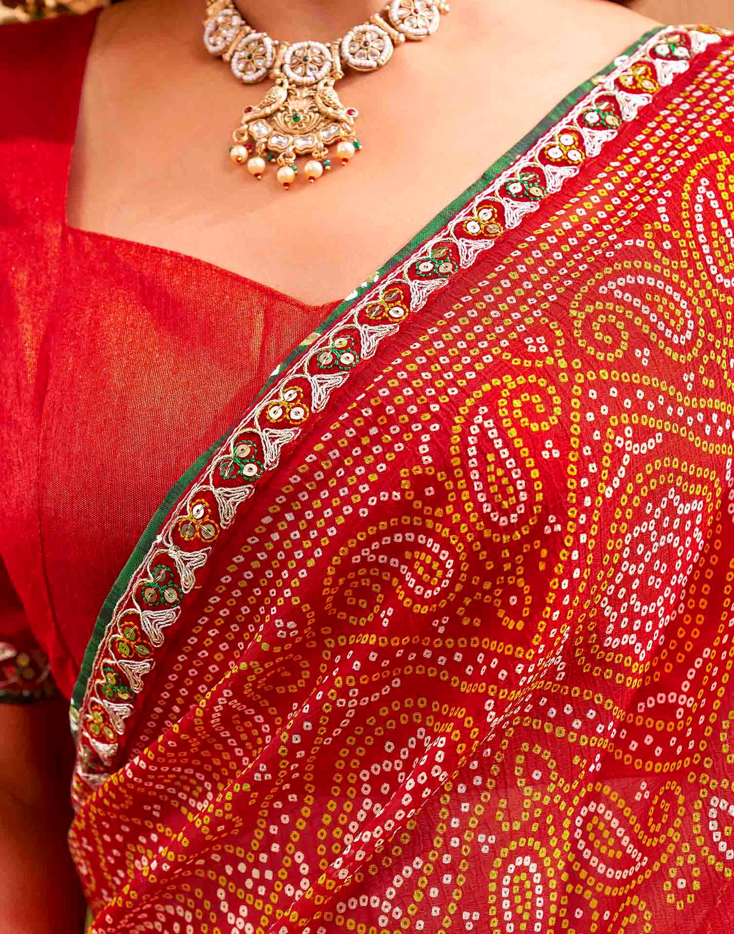Red Georgette Printed Bandhani Saree