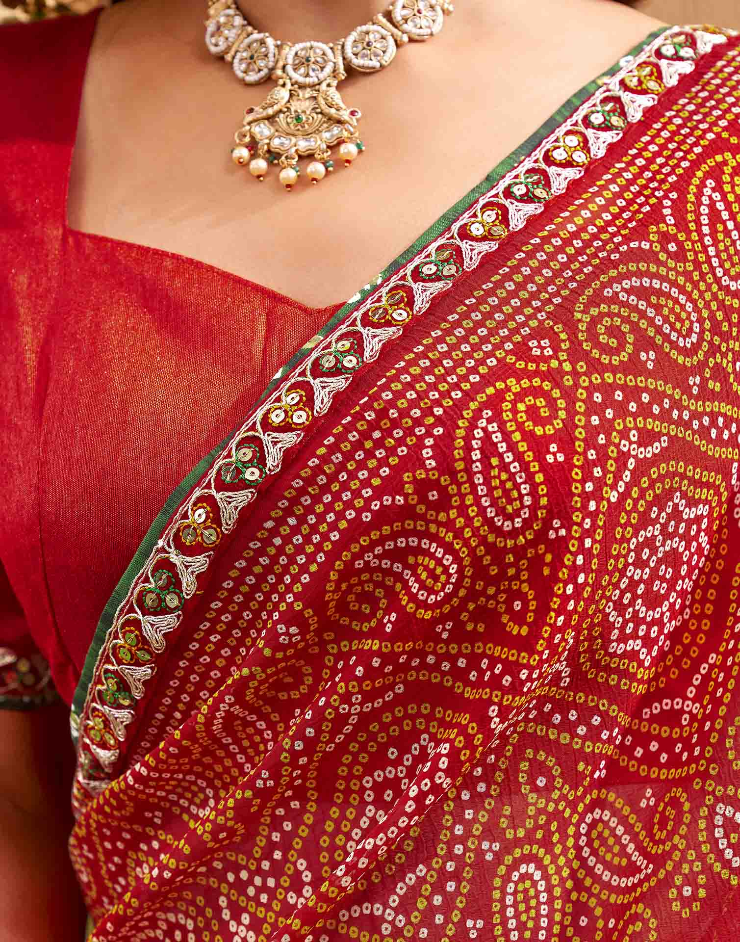 Red Georgette Printed Bandhani Saree