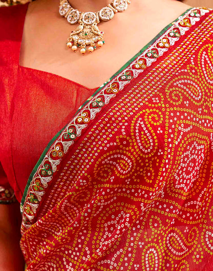 Red Georgette Printed Bandhani Saree