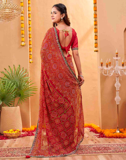 Red Georgette Printed Bandhani Saree