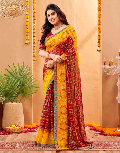 Yellow Georgette Foil Printed Bandhani Saree