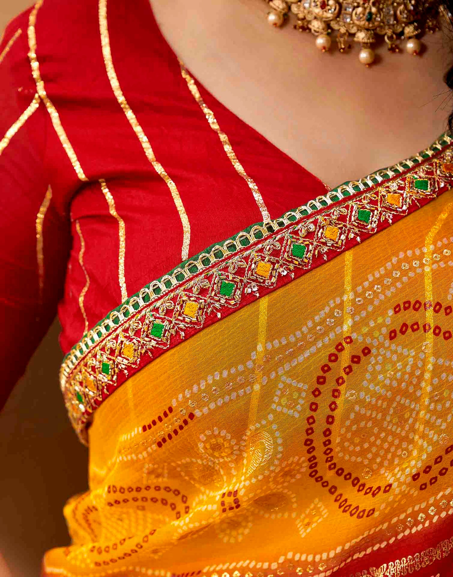 Yellow Georgette Foil Printed Bandhani Saree