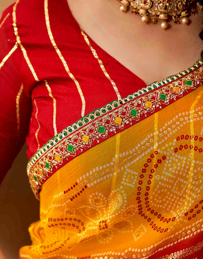 Yellow Georgette Foil Printed Bandhani Saree