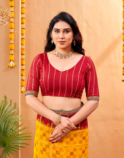 Yellow Georgette Foil Printed Bandhani Saree