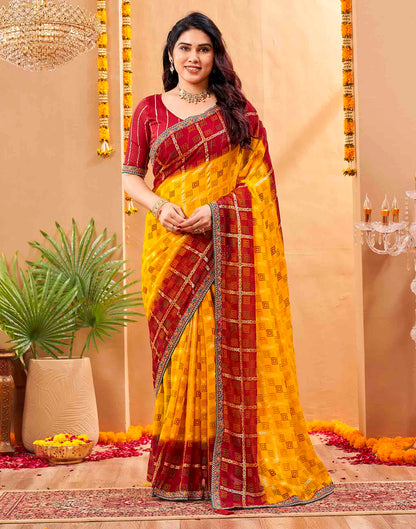 Yellow Georgette Foil Printed Bandhani Saree