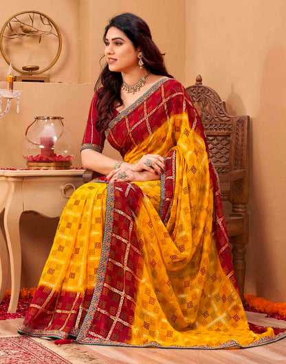 Yellow Georgette Foil Printed Bandhani Saree