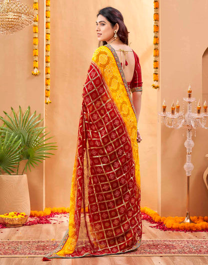 Red Georgette Foil Printed Bandhani Saree