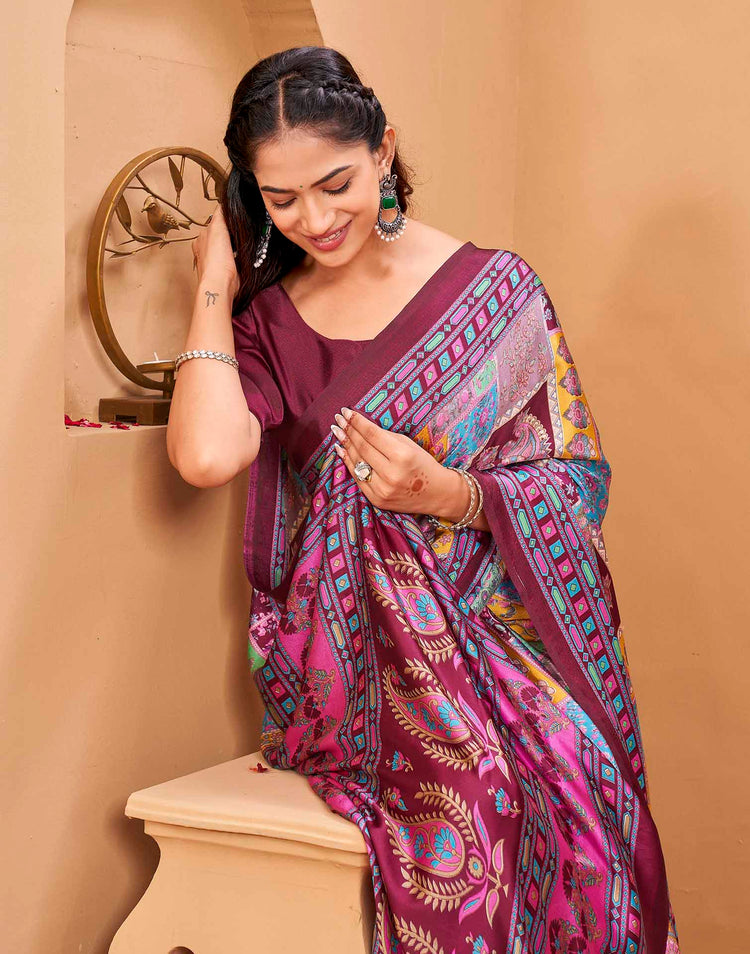 Purple Silk Printed Kalamkari Saree