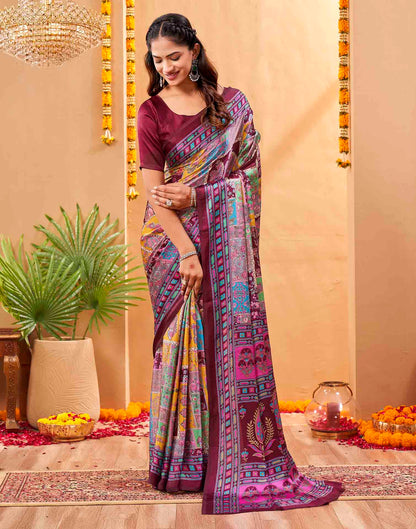 Purple Silk Printed Kalamkari Saree