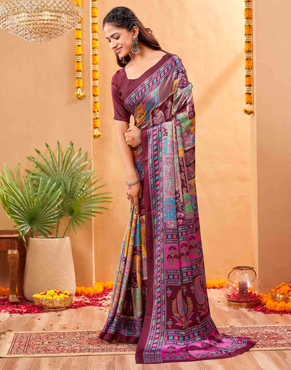 Purple Silk Printed Kalamkari Saree