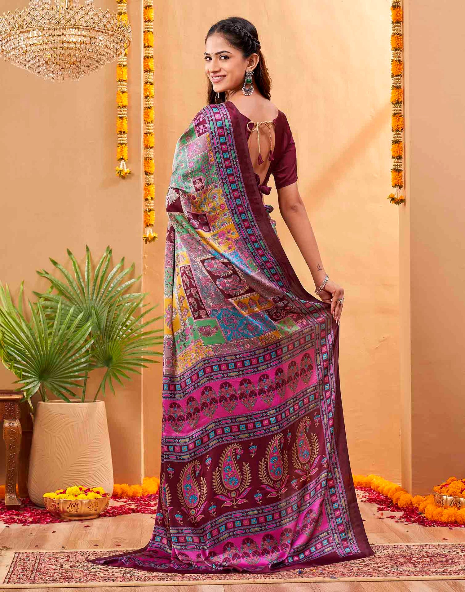 Purple Silk Printed Kalamkari Saree