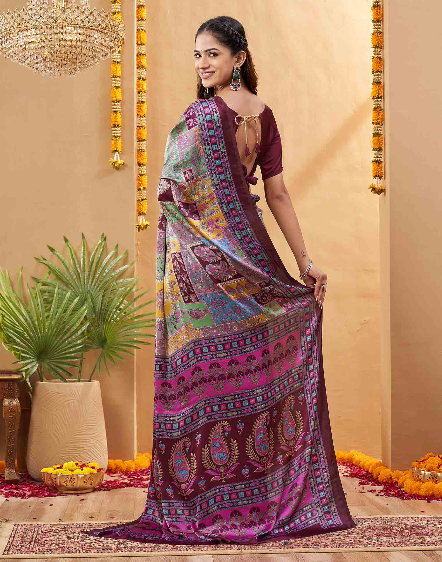 Purple Silk Printed Kalamkari Saree