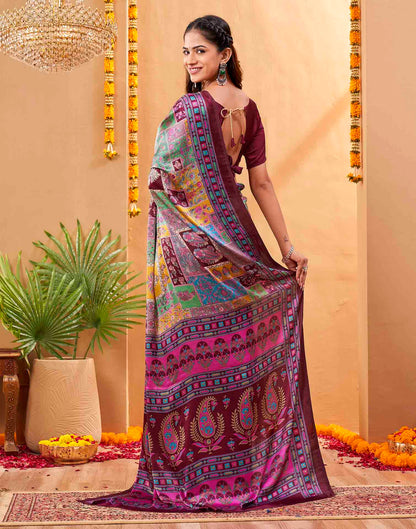 Purple Silk Printed Kalamkari Saree