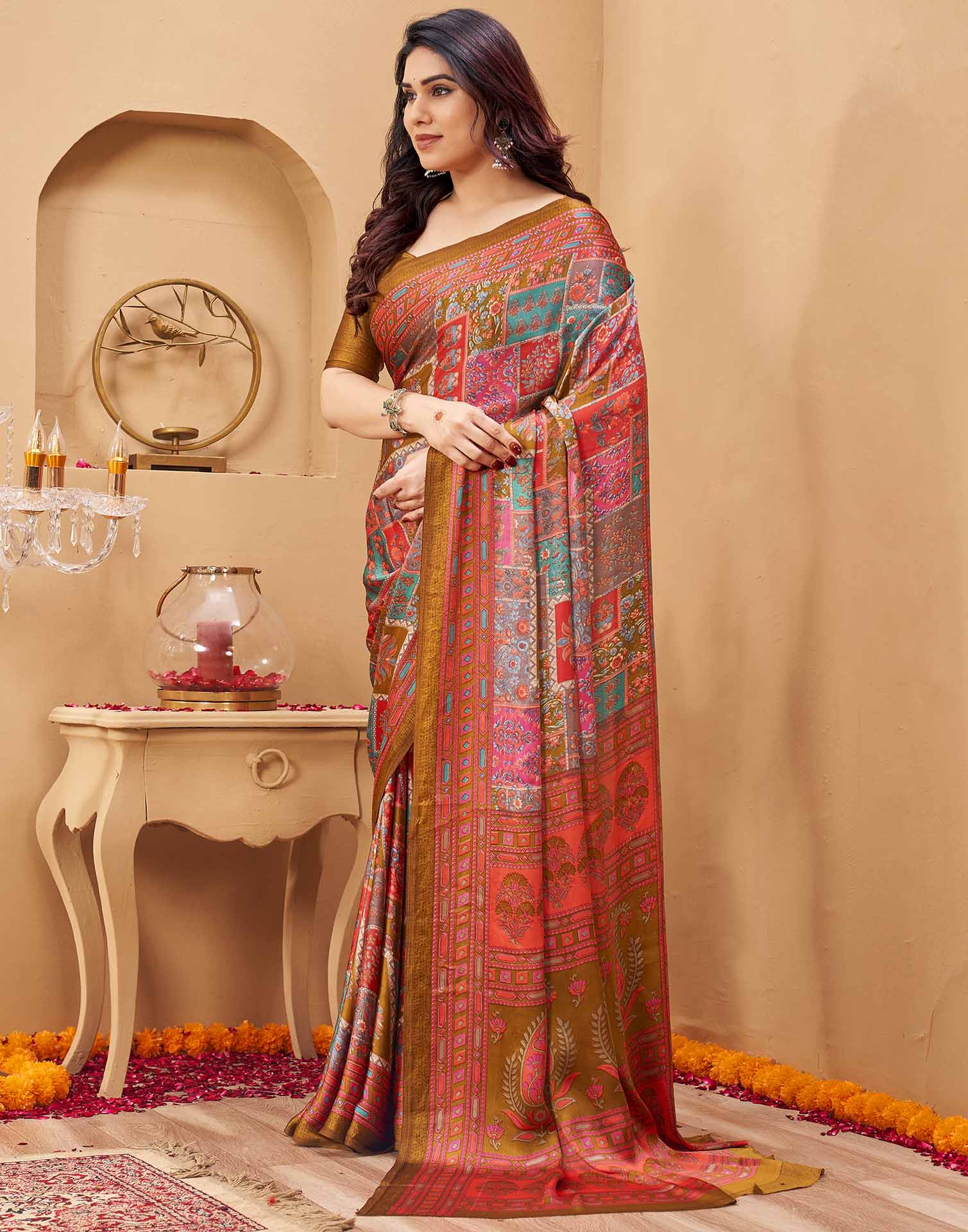 Pink Silk Printed Kalamkari Saree