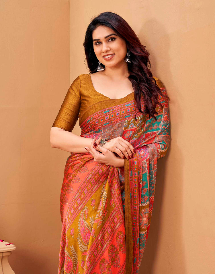 Pink Silk Printed Kalamkari Saree
