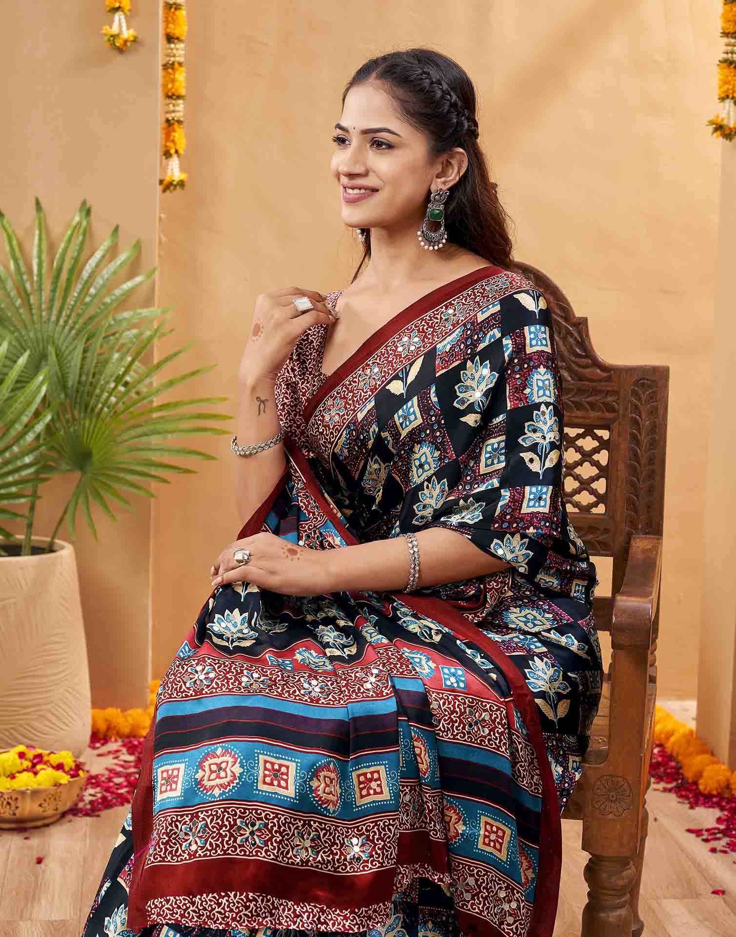 Black Silk Printed Kalamkari Saree