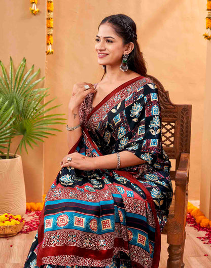 Black Silk Printed Kalamkari Saree