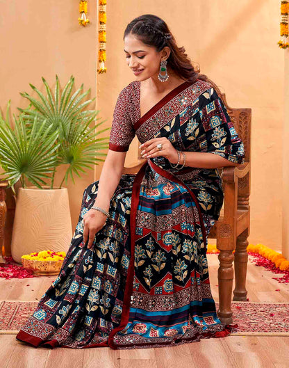 Black Silk Printed Kalamkari Saree