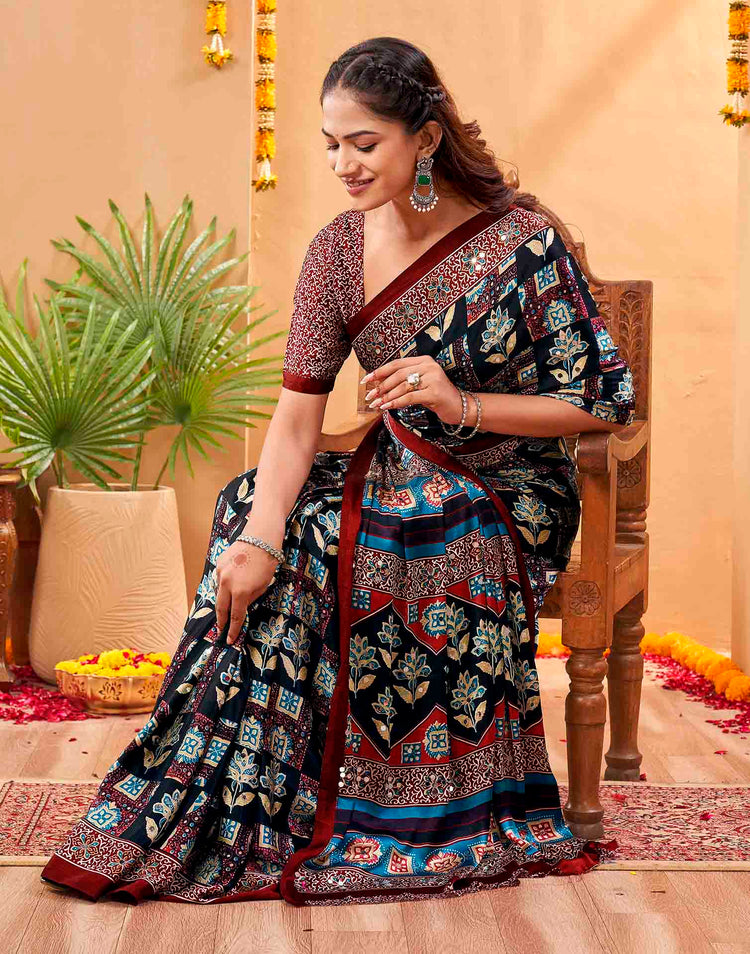 Black Silk Printed Kalamkari Saree
