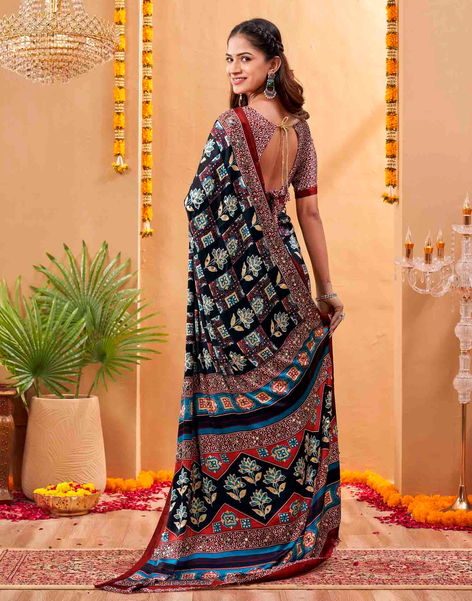 Black Silk Printed Kalamkari Saree