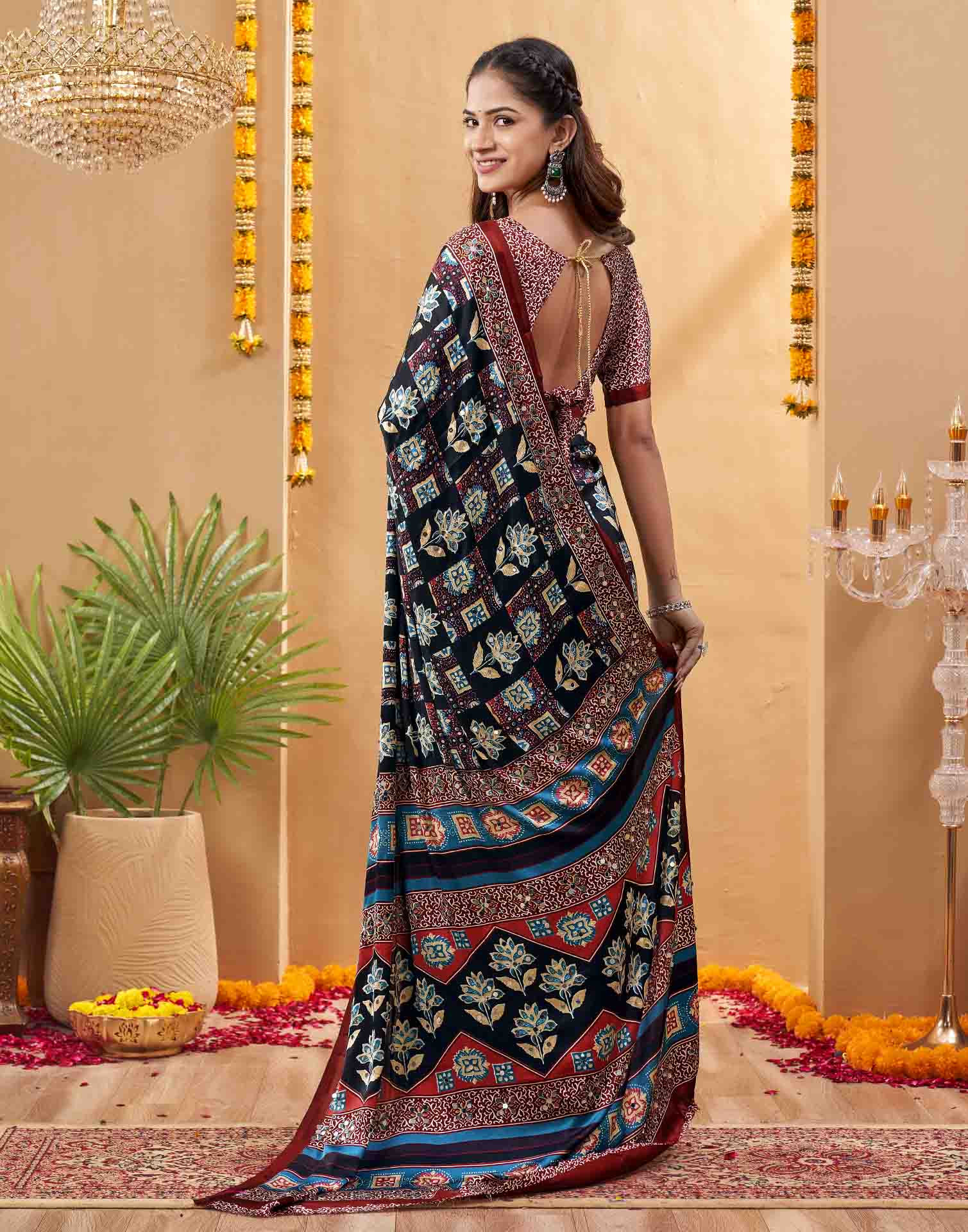 Black Silk Printed Kalamkari Saree