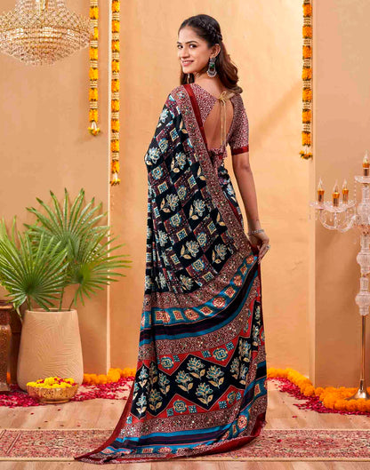 Black Silk Printed Kalamkari Saree
