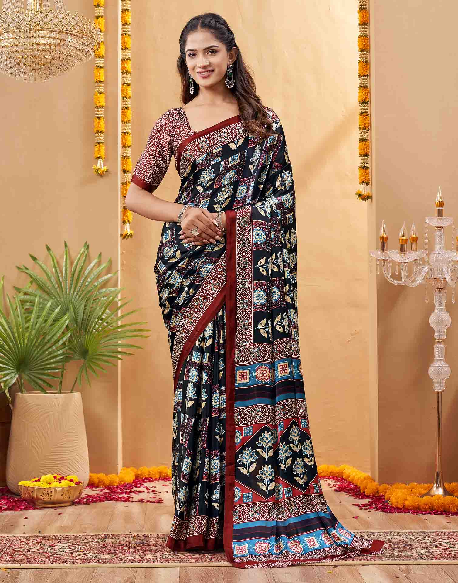 Black Silk Printed Kalamkari Saree