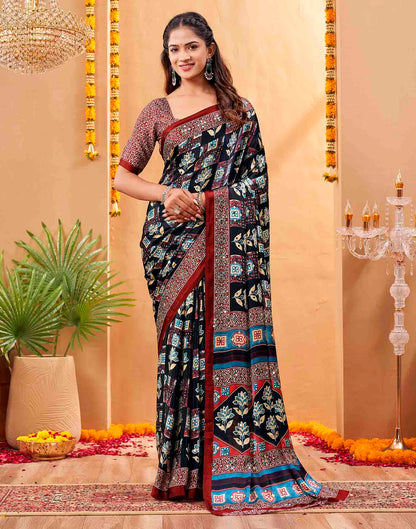 Black Silk Printed Kalamkari Saree