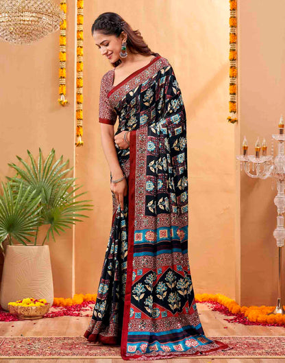 Black Silk Printed Kalamkari Saree
