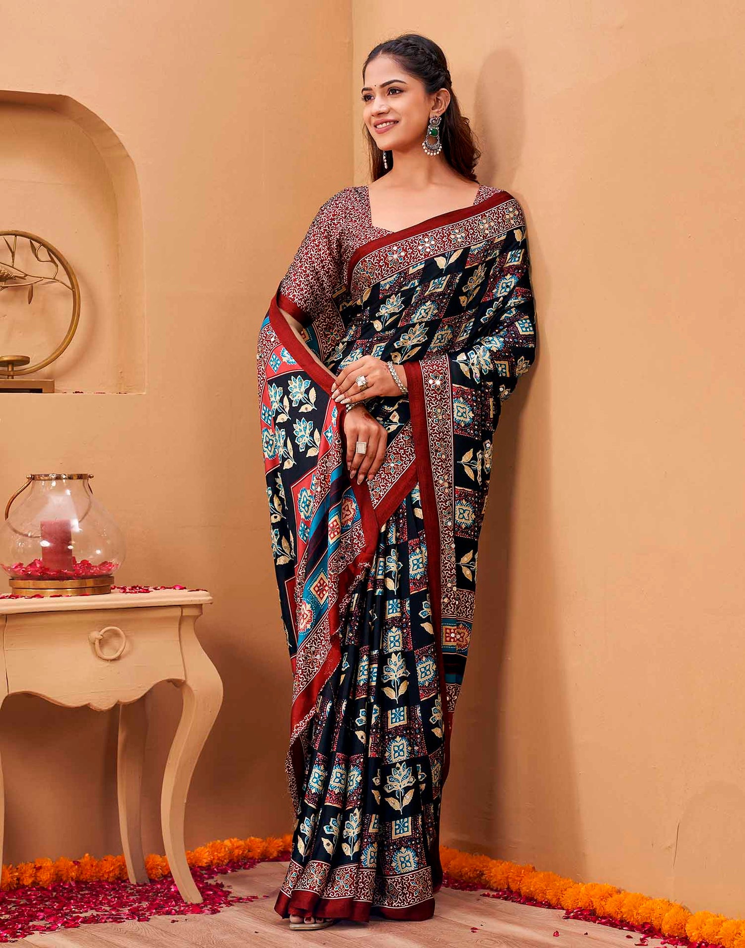 Black Silk Printed Kalamkari Saree
