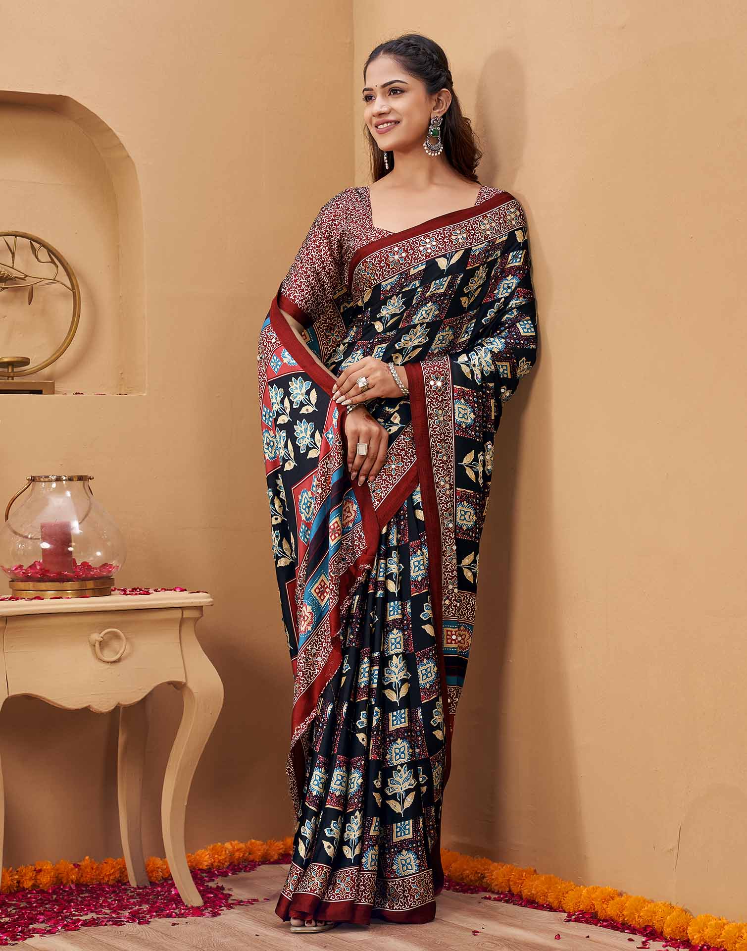 Black Silk Printed Kalamkari Saree
