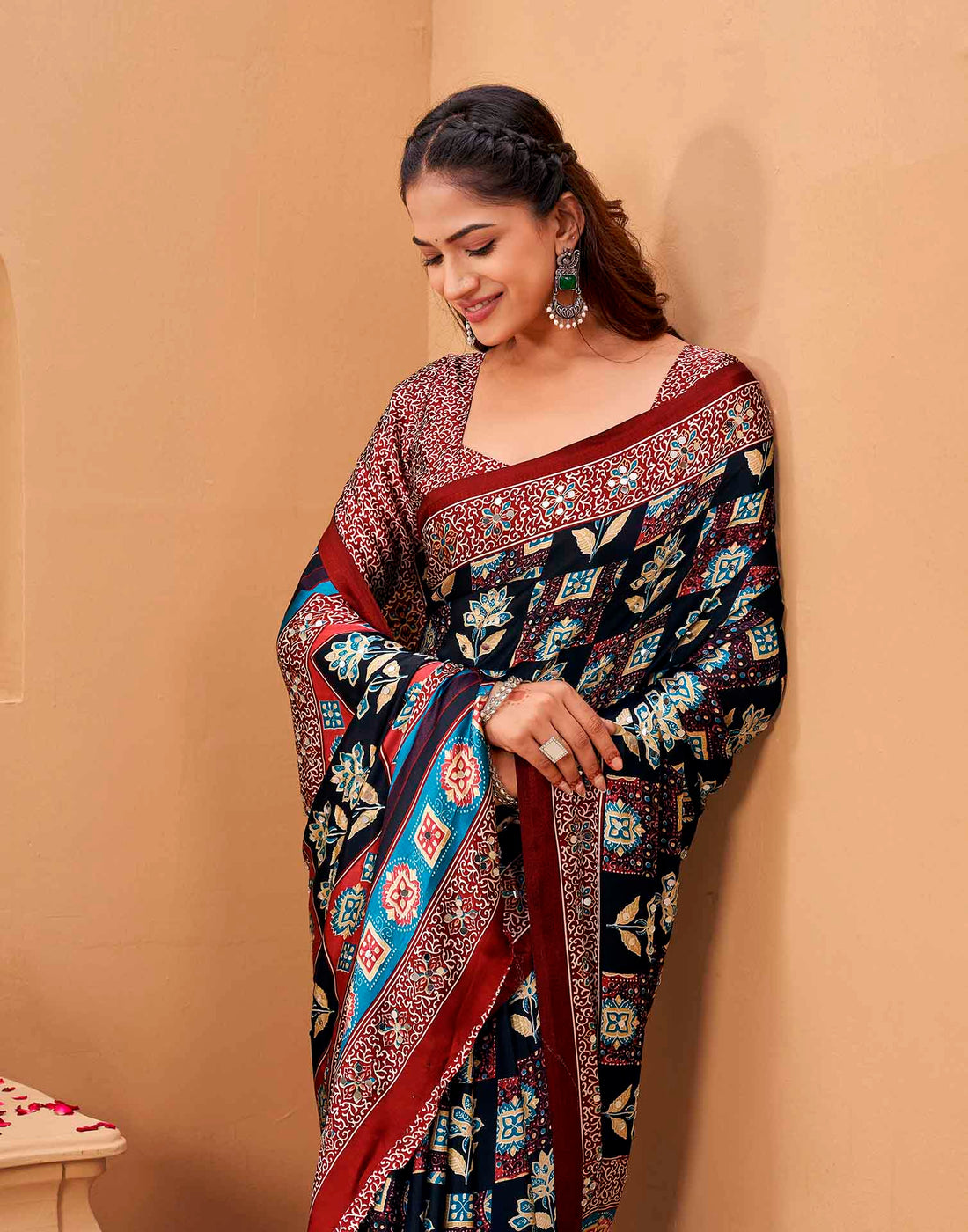 Black Silk Printed Kalamkari Saree