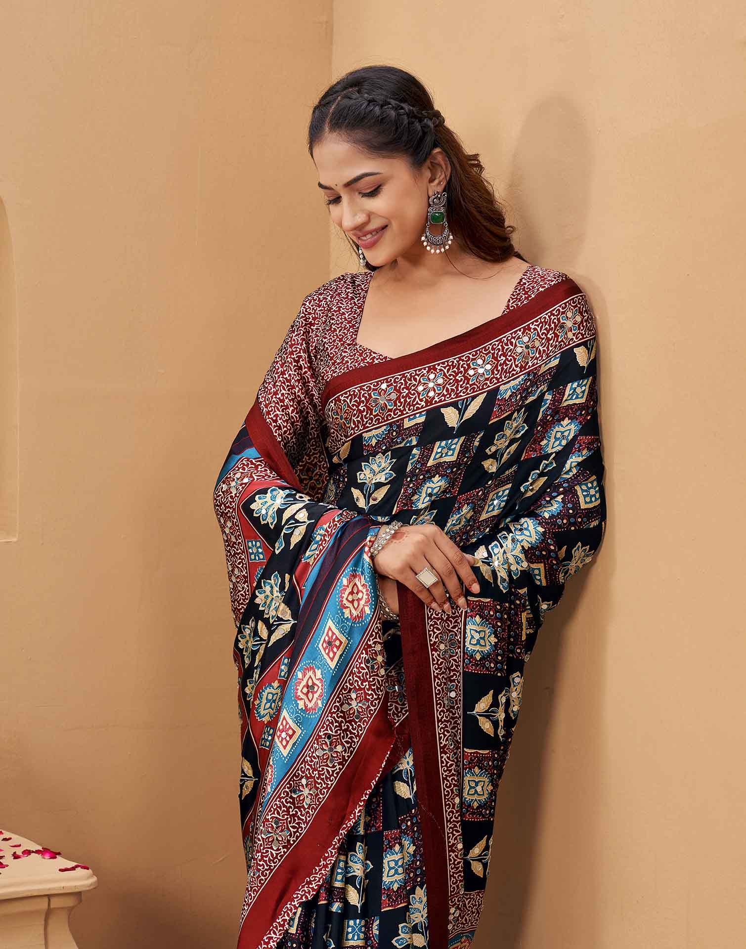 Black Silk Printed Kalamkari Saree