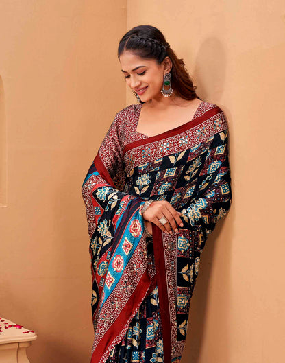 Black Silk Printed Kalamkari Saree