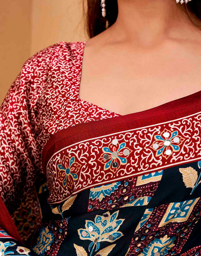 Black Silk Printed Kalamkari Saree