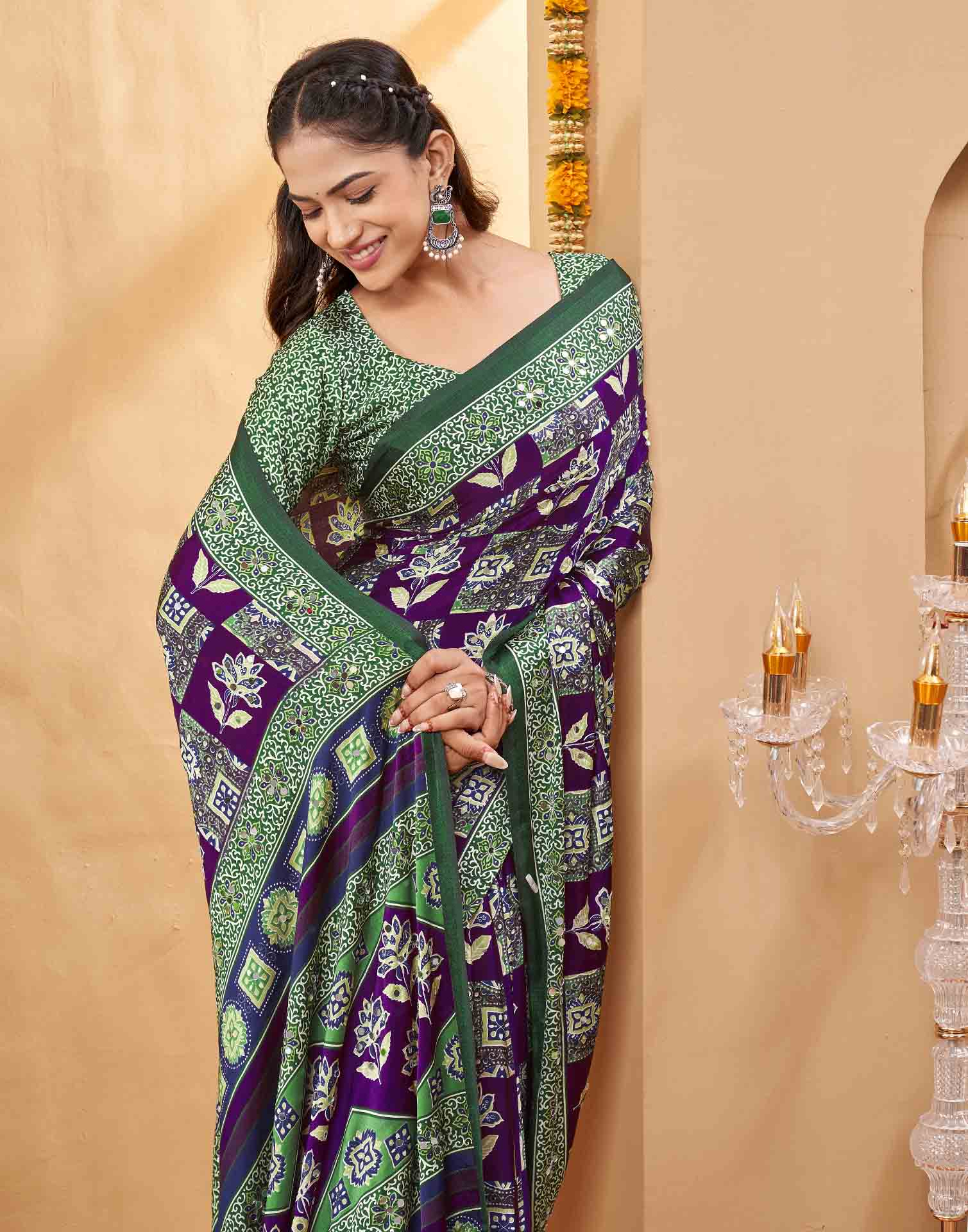 Purple Silk Printed Kalamkari Saree