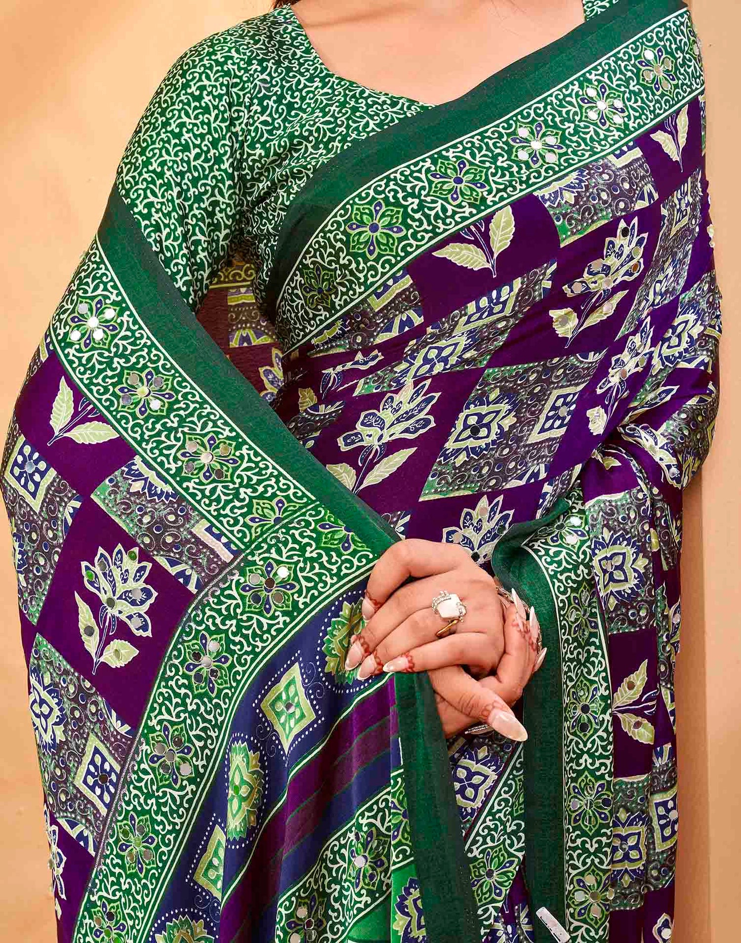 Purple Silk Printed Kalamkari Saree