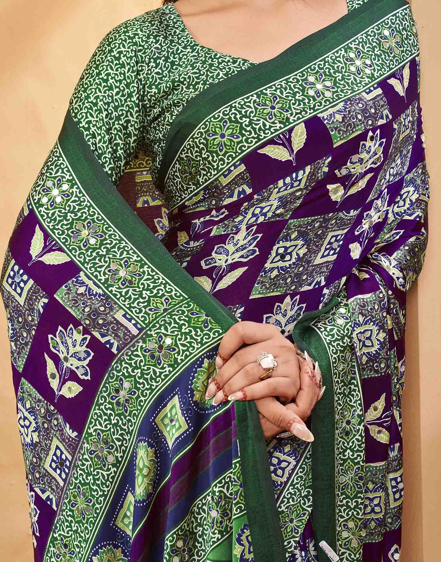 Purple Silk Printed Kalamkari Saree