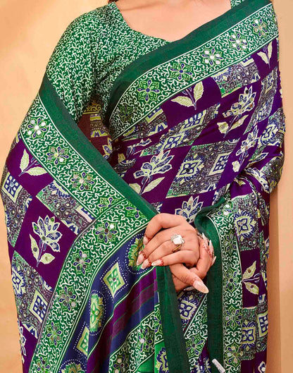 Purple Silk Printed Kalamkari Saree