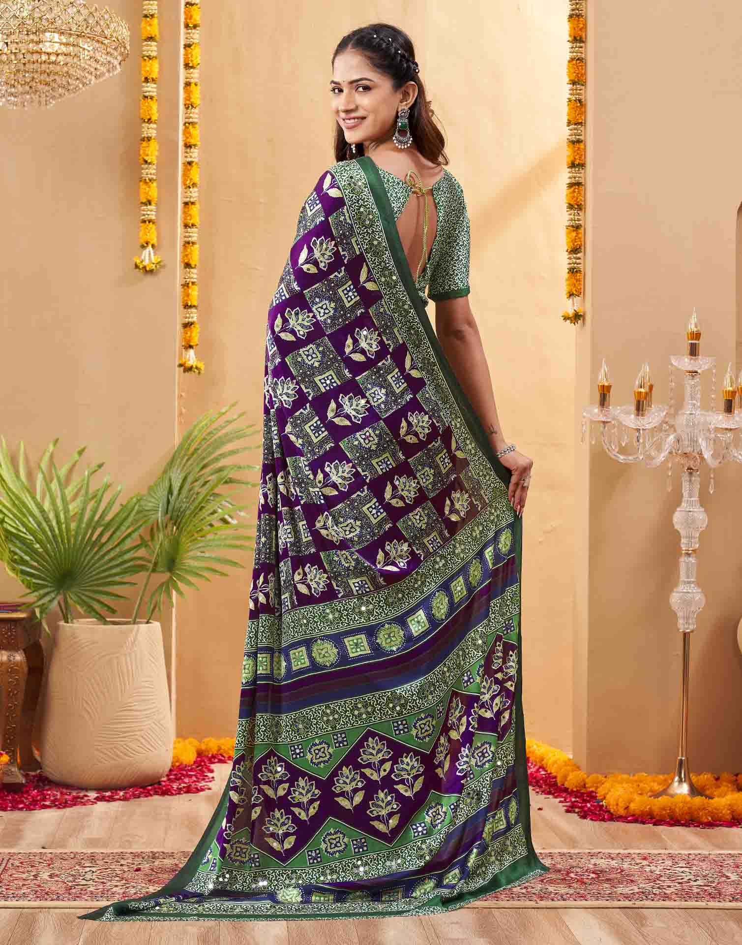 Purple Silk Printed Kalamkari Saree
